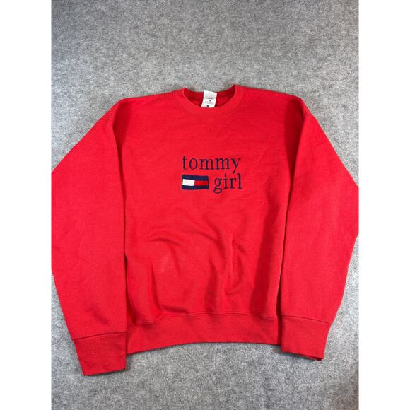 VINTAGE 90s Y2K Tommy Girl Sweatshirt Womens Large Red Crewneck Bootleg Retro - Picture 1 of 5